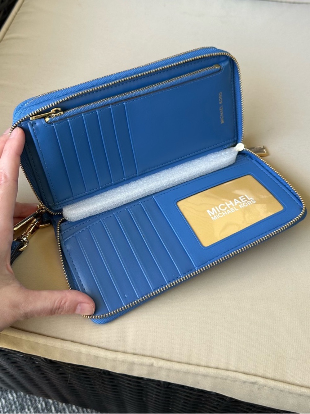 Michael Kors Brown Wallet with Blue Trim and Wristlet - Picture 5 of 11